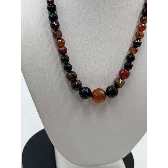 Faceted Carnelian Jasper Agate Quartz Graduated Necklace Healing Protection - Picture 2 of 13